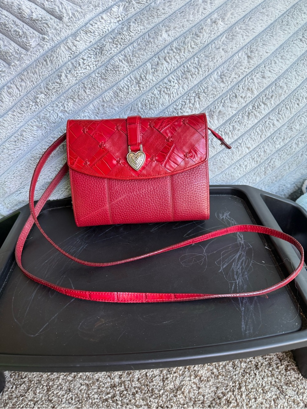Vintage Brighton Red Crossbody Shoulder Bag with Classic Silver Heart Accent
